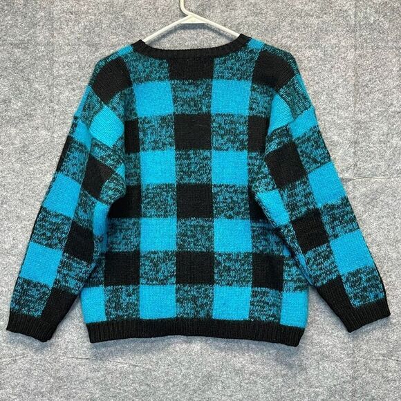 Vintage GAP Clothing Sweater Women's Medium Blue Black Check Thick Knit Wool - Picture 7 of 12